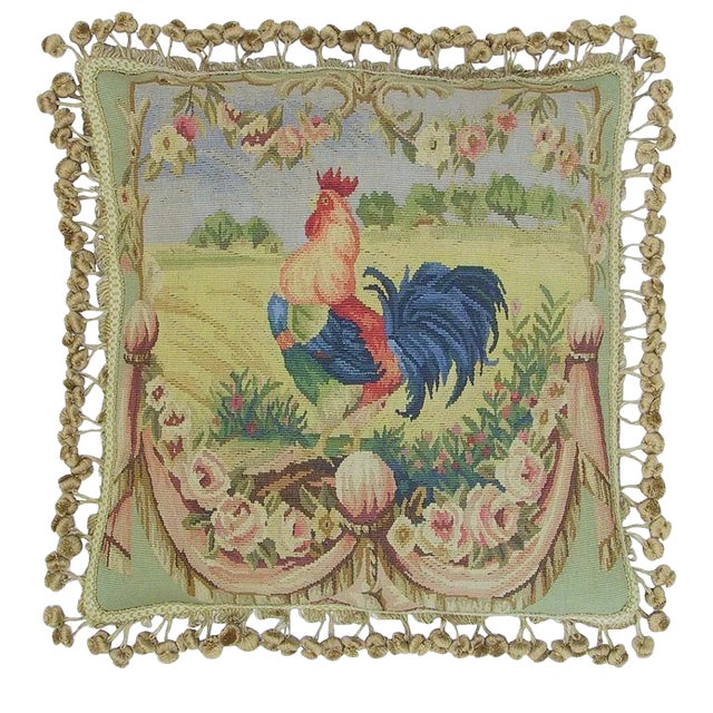 Aubusson Square Cockerel Throw Pillow For Sale