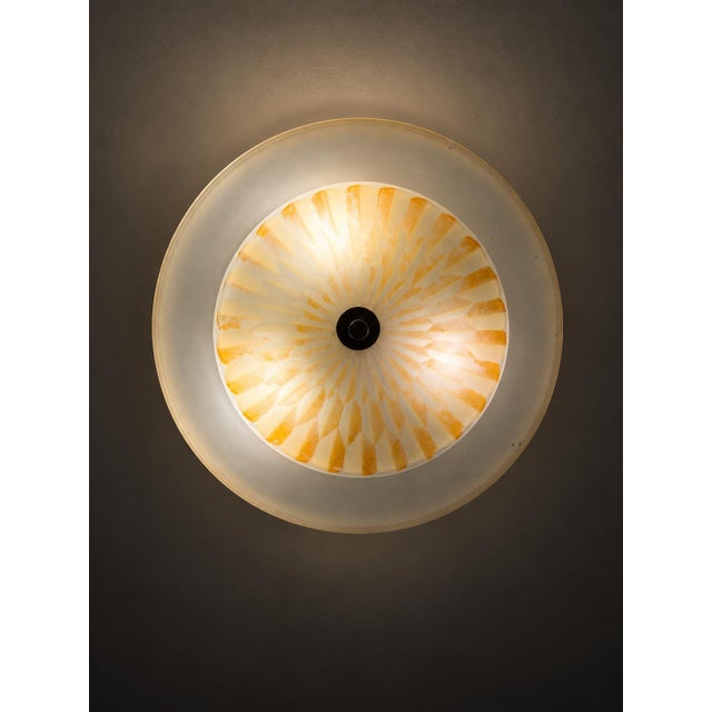 Metal Swedish Modern Pendant Light with Hand-Painted Glass, 1940s For Sale - Image 7 of 10