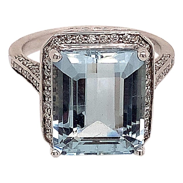 Diamond Aquamarine Ring 14k Gold 6.25 TCW Certified For Sale