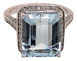 Diamond Aquamarine Ring 14k Gold 6.25 TCW Certified