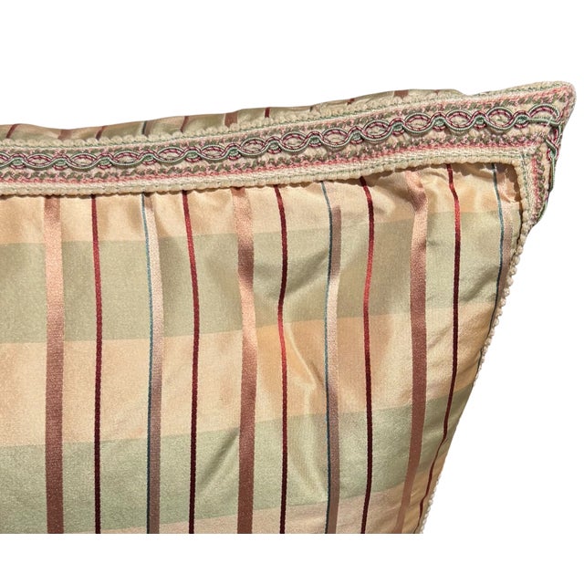 French Brunschwic & Fils Plaid Silk Stripe Designer Down Pillow For Sale - Image 3 of 7