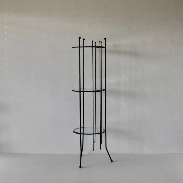 Vintage Black Painted Metal Glass Three Tier Narrow Etagere Mid Century For Sale - Image 10 of 18
