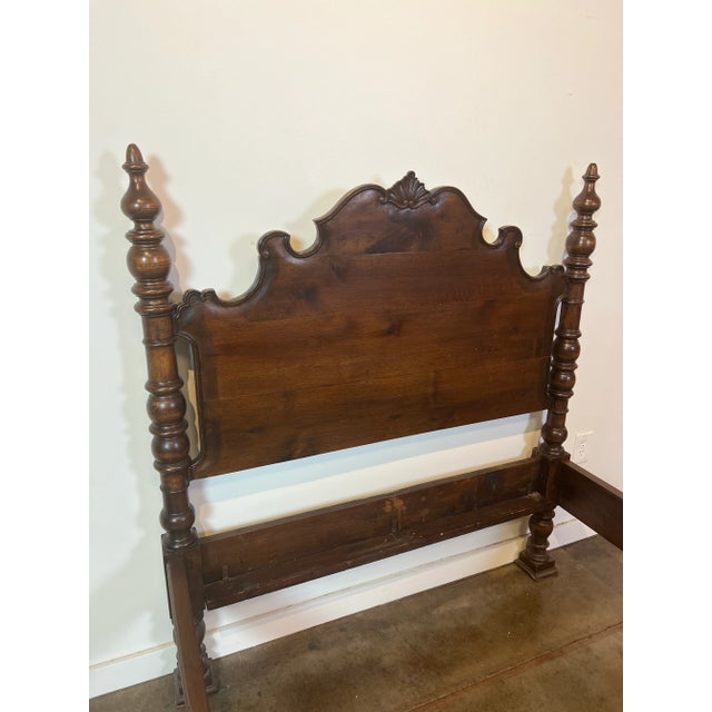 Traditional Antique Italian Twin Walnut Bed With Hand Carved Columns at Headboard and Footboard For Sale - Image 3 of 12