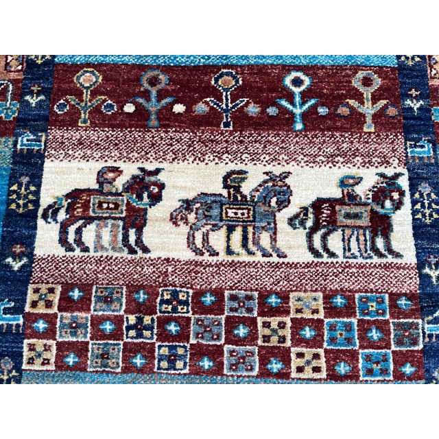 Textile Hand-Knotted Khorjin Pictorial Gabbeh Runner With Horsemen, 2'11" X 9'5" For Sale - Image 7 of 12