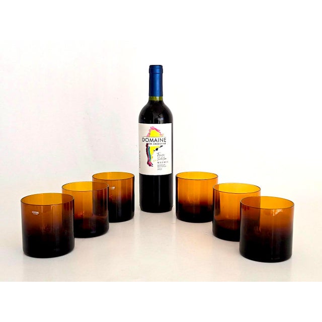 Glass Vintage Denby Amber Double Old Fashioned Tumblers, Set of 6 For Sale - Image 7 of 11