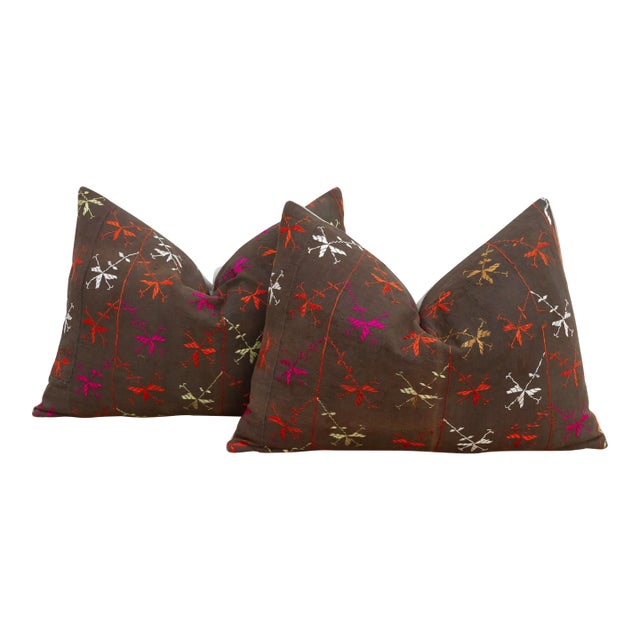 The Amritsar Duo, Antique Phulkari Lumbar Pillow Covers For Sale