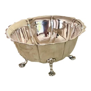 Vintage Claw Footed Silver Plated Serving Bowl For Sale
