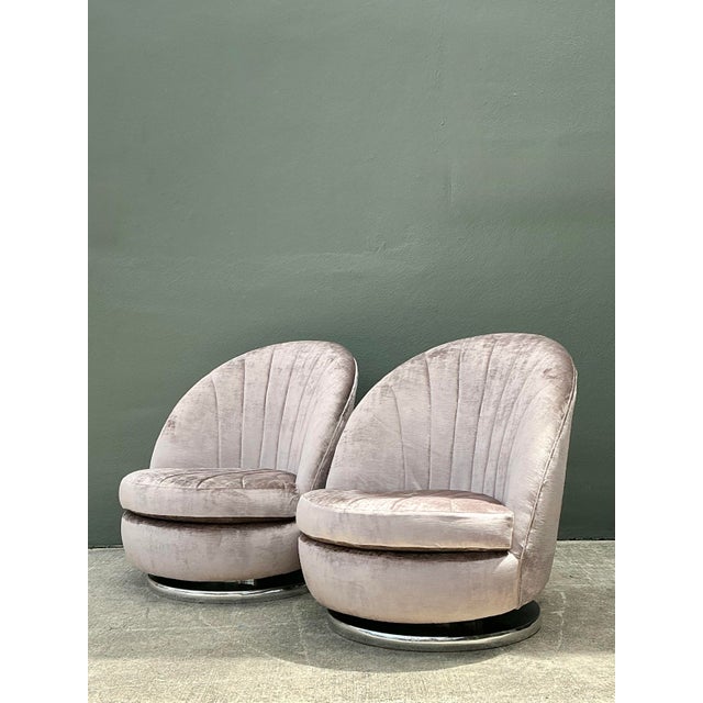 Mid-Century Modern Vintage Milo Baughman for Thayer Coggin Clamshell Swivel Chairs - A Pair For Sale - Image 3 of 12