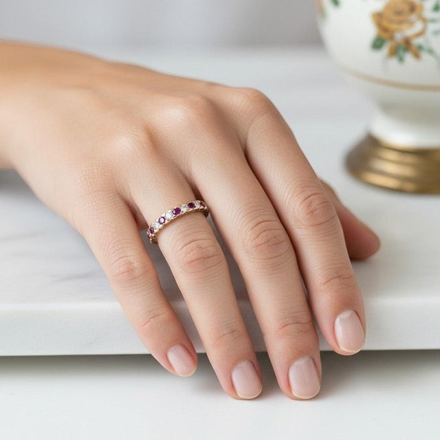 A classic expression of everlasting love and elegance, this vintage eternity ring (circa 1990) is crafted in solid 18k...