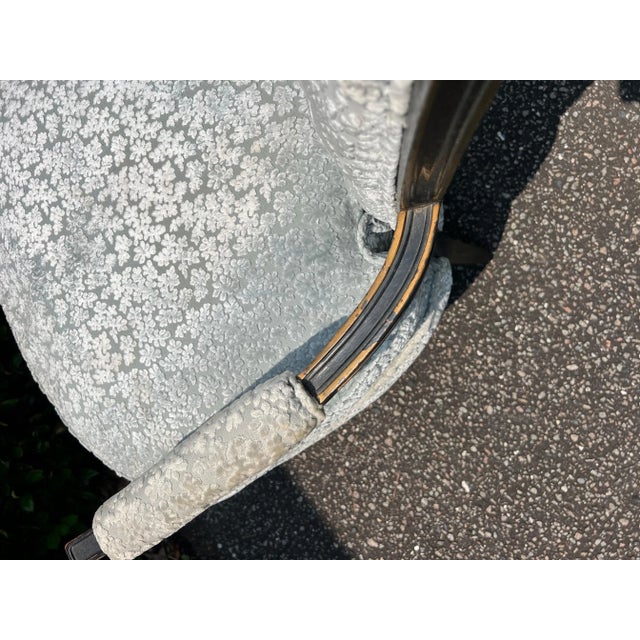 Blue Custom Vintage Louis XVI Blue raised Velvet Floral Bergere Armchair For Sale - Image 8 of 8