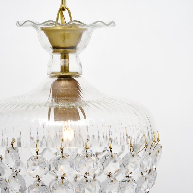 1920s French Antique, Baccarat Crystal and Brass Pendant Chandelier, Circa 1920 For Sale - Image 5 of 9