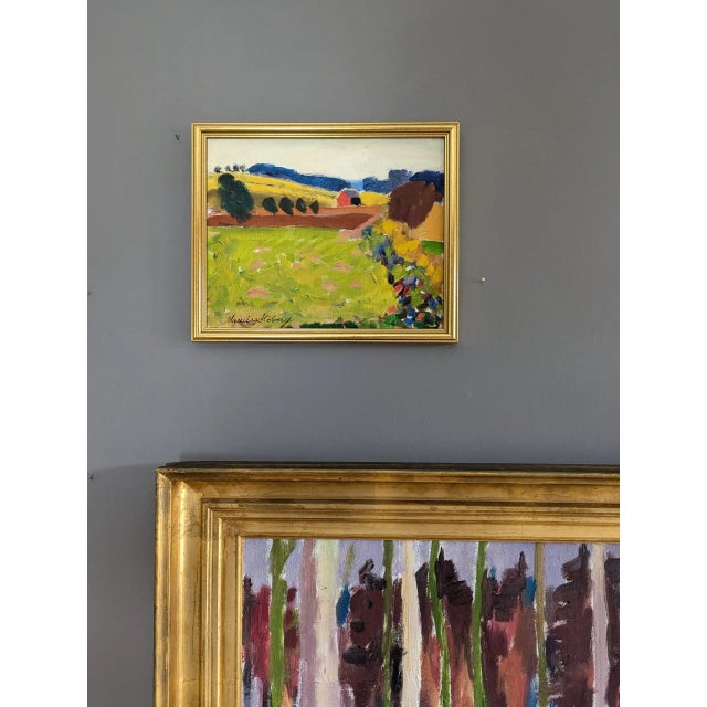 Mid-Century Modern "Fresh Fields" Vintage Mini Post-Impressionist Landscape Oil Painting, Framed For Sale - Image 4 of 11