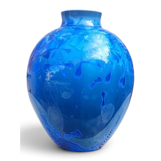 Blue Vase in Glazed Porcelain with Blue Crystallizations by Patrice Lusardi, 1980s For Sale - Image 8 of 15