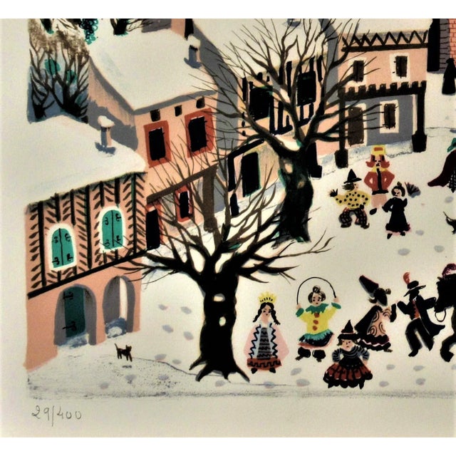 Late 20th Century Madeleine (Mady) De La Giraudiere, Village en Hiver, Circa 1980 For Sale - Image 5 of 8