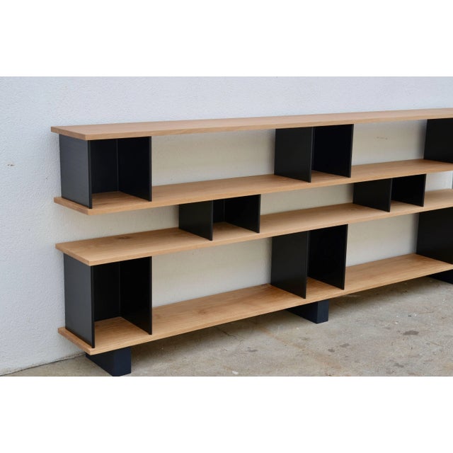 DESIGN FRERES Design Frères Low "Horizontal" Matte Black and Polished Oak Shelving Unit For Sale - Image 4 of 7