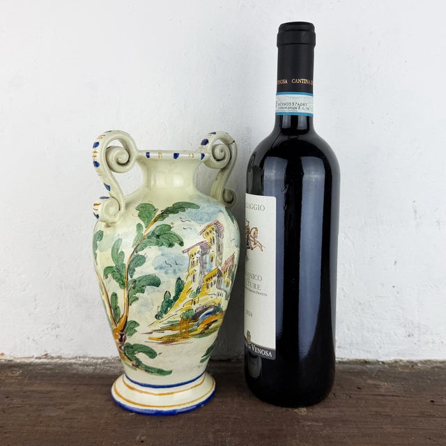 Antique Italian Majolica Vase with Hand Painted Ceramic Amphora by Fenice, Albisola, 1920s For Sale - Image 9 of 12