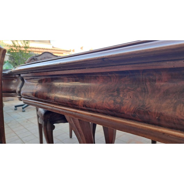 Piedmontese Table with Chairs in Walnut, 1890s, Set of 7 For Sale - Image 6 of 9
