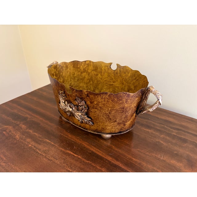 Vintage Neoclassical Faux Bois Tole Cachepot With Laurel Wreath Mounts For Sale - Image 4 of 11