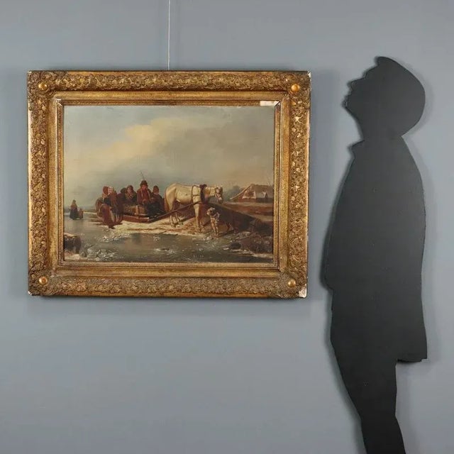 Oil on canvas. 19th-century Northern European school. In the scene, set on a barren, snow-covered plain with a frozen...