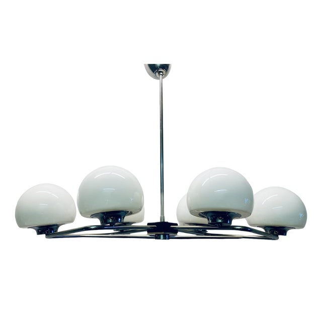 Italian Space Age Ceiling Light in Opaline Glass, Italy, 1960s For Sale