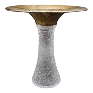 Mid 20th Century Vetri Murano Italy Signed Flared Sterling Silver Rim Crackle Glass Vase