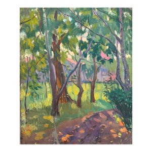Original Impressionism Forest Oil Painting, Ukrainian Artist Sokolovsky, 1970s 48-38