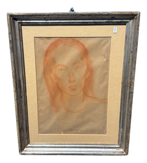 Felice Carena, Face of a Girl, 1952, Red Chalk Drawing