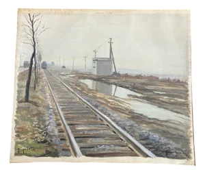 Georges Lattès, Gare de Gennevilliers, Watercolor and Gouache, Mid-20th Century