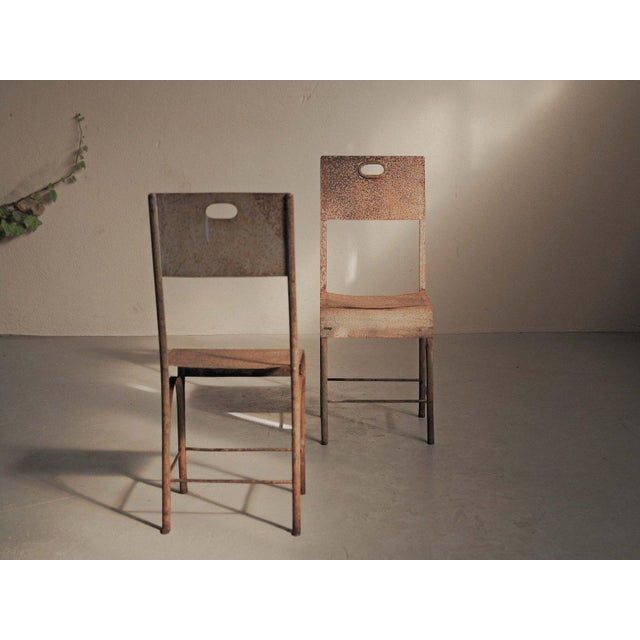 Gray Riveted Steel and Patinated Sheet Metal Chairs, 1920, Set of 2 For Sale - Image 8 of 18