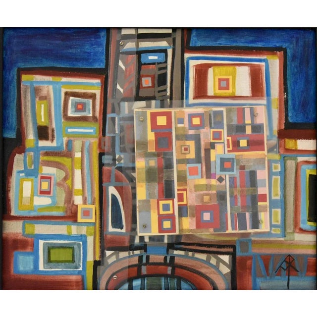 Mid-Century Modern Mid-Century Abstract Painting with Acrylic Glass by André Pailler, France, 1970 For Sale - Image 3 of 7