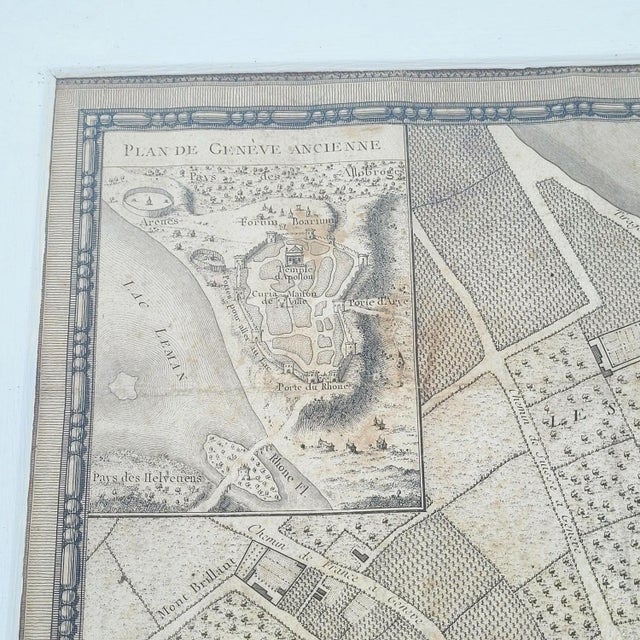 Beige Map of the City of Geneva, Late 18th Century, Framed For Sale - Image 8 of 16
