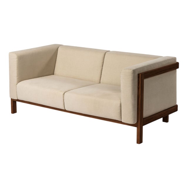 Two-Seater Sofa in Walnut and Fabric by Julien Renault For Sale