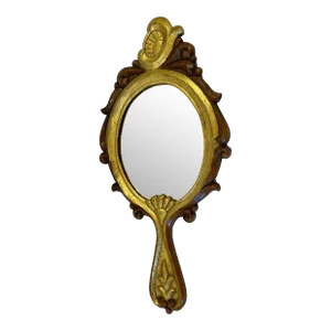 Vintage Italian Gilt Wood and Walnut Hand Mirror