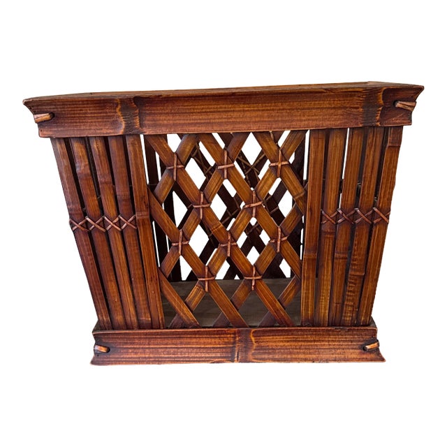 Vintage 1970s Bamboo & Rattan Magazine Rack For Sale