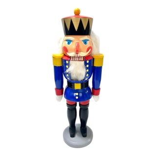 Vintage German Erzgebirge Hand-Painted Wood Nutcracker, 13.25" For Sale