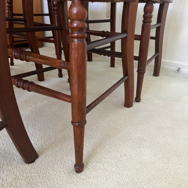 Late 19th Century Walnut Cane Bottom Chairs With Burl Inlay Set of 6