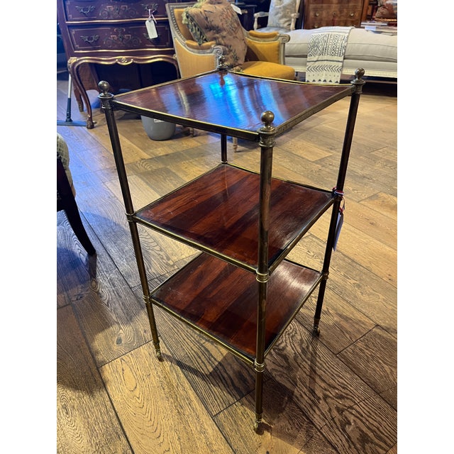 19th Century Three Tiered English Table, With Brass Trim For Sale - Image 4 of 7