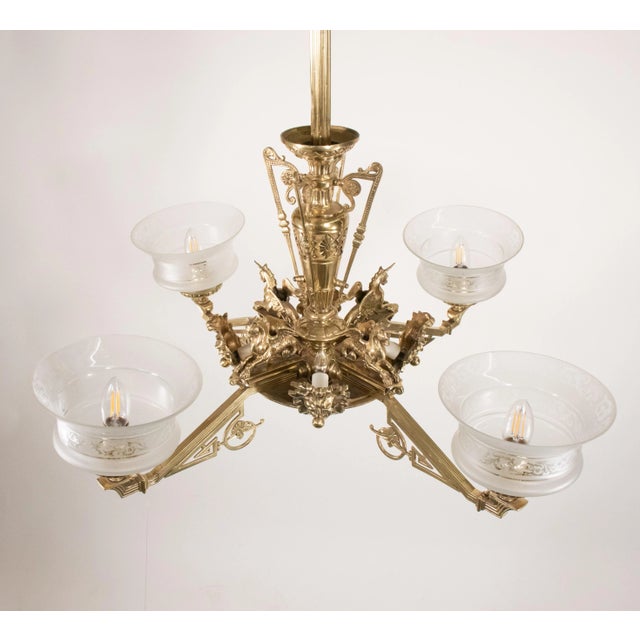 19th Century Late 19th Century Eastlake Style Bronze Eight Light Chandelier With Mythological Seahorses and Zephry Faces For Sale - Image 5 of 12