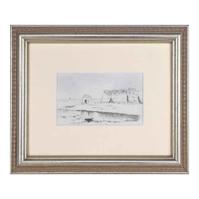 Antique English Seascape / Coastal Landscape Graphite Drawing C. 1900 For Sale