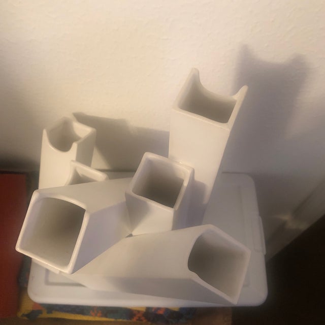 Art Deco 1970s White Abstract Ceramic Collage Vase For Sale - Image 3 of 8