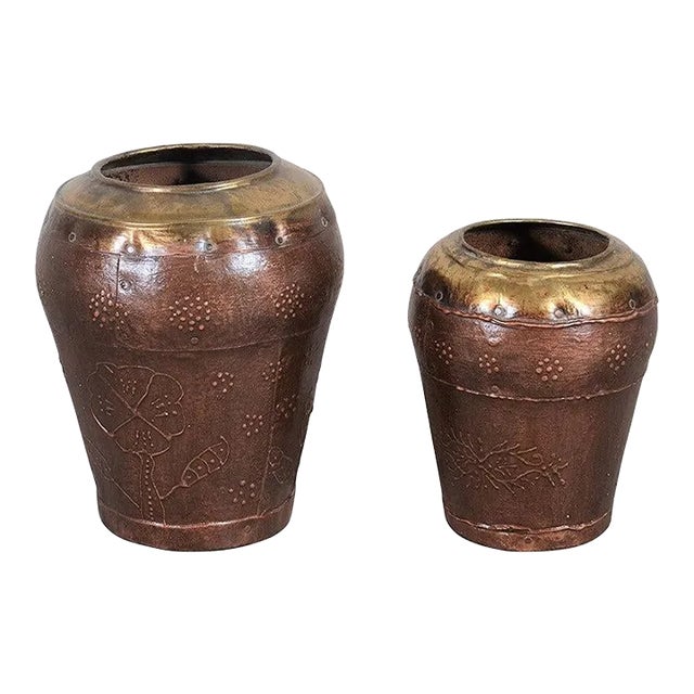 Vintage Metallic Hand Painted Planters - Set of 2 For Sale