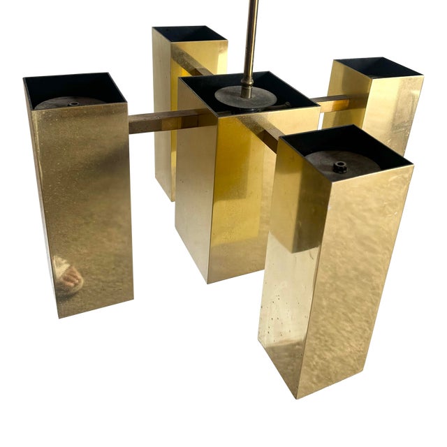 Mid Century Modern Gold Robert Sonneman Style Chandelier For Sale