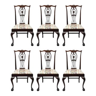 Early 20th Century Antique Chippendale Style Mahogany Ball and Claw Dining Side Chairs - Set of 6 For Sale