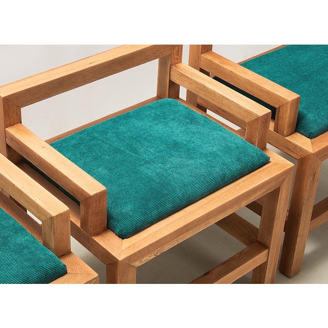 Teal Architectural Dining Chairs and Bench in Oak, Netherlands, 1980s, Set of 4 For Sale - Image 8 of 11