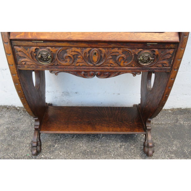 Wood Gothic Late 1800s Tiger Oak Secretary Desk 6276 For Sale - Image 7 of 17