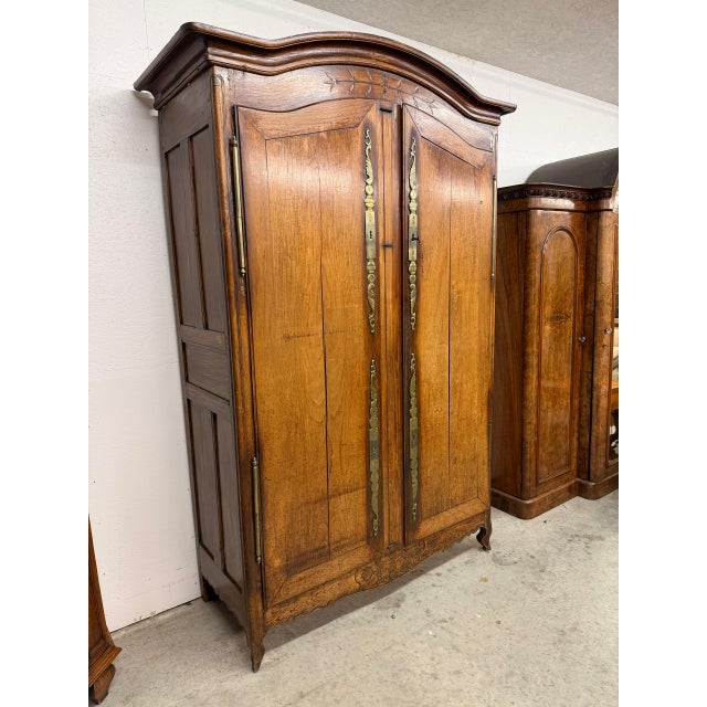 18th Century Country French Louis XV Style Chestnut Armoire With Bonnet Top, Circa 1790 For Sale - Image 13 of 14