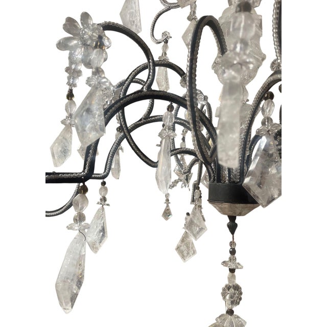 Elegant Italian Rock Crystal & Black Metal Chandelier. 20th Century. For Sale - Image 10 of 11