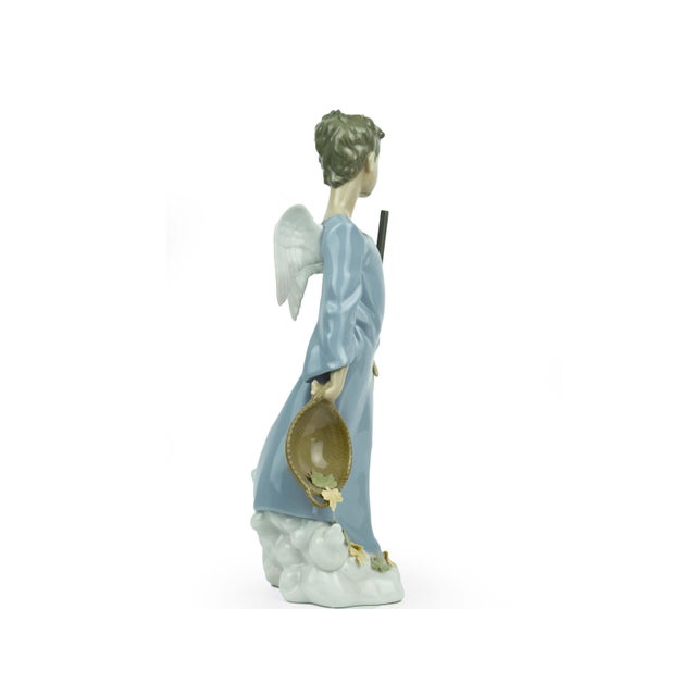 Lladro 1990's Handmade Autumn Sweeper Angel With Broom and Basket Lladro Porcelain Figurine Spain For Sale - Image 4 of 7