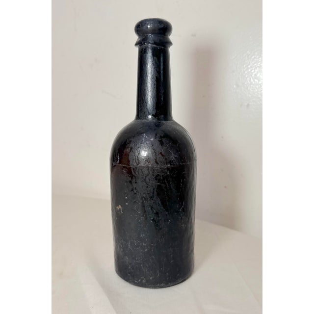 18th Century Rare Antique 18th Century Handmade 4 Part Mold Blown Green Whiskey Glass Bottle For Sale - Image 5 of 11