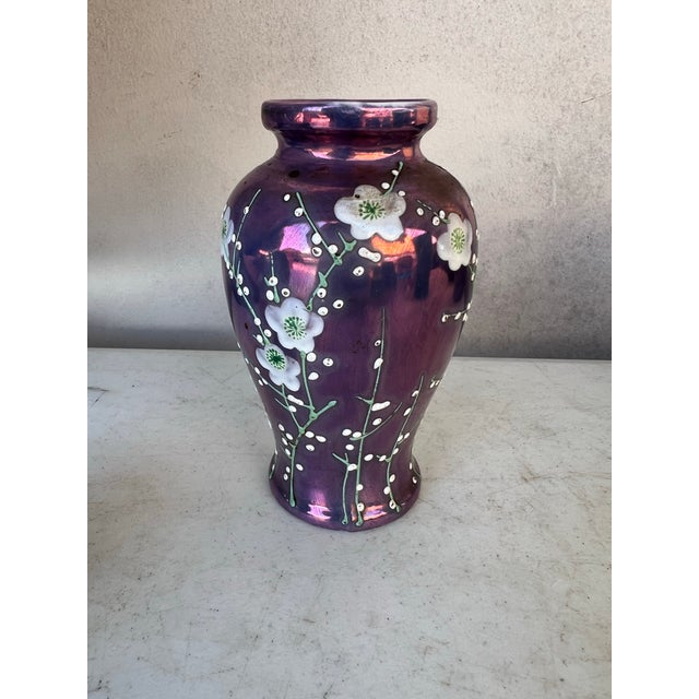 1920s Iridescent Purple Moriage Lusterware Cherry Blossom Vase For Sale - Image 12 of 12